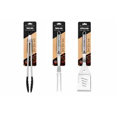 EN VARA'S MEATS & GRILL - Pack Parrillero 3 Piezas Premium Acero Inoxidable Espatula - Trincho Tenaza