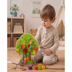 MYLHOGAR - Juego de Enhebrado Madera Árbol Montessori Frutas y Animales Educativo