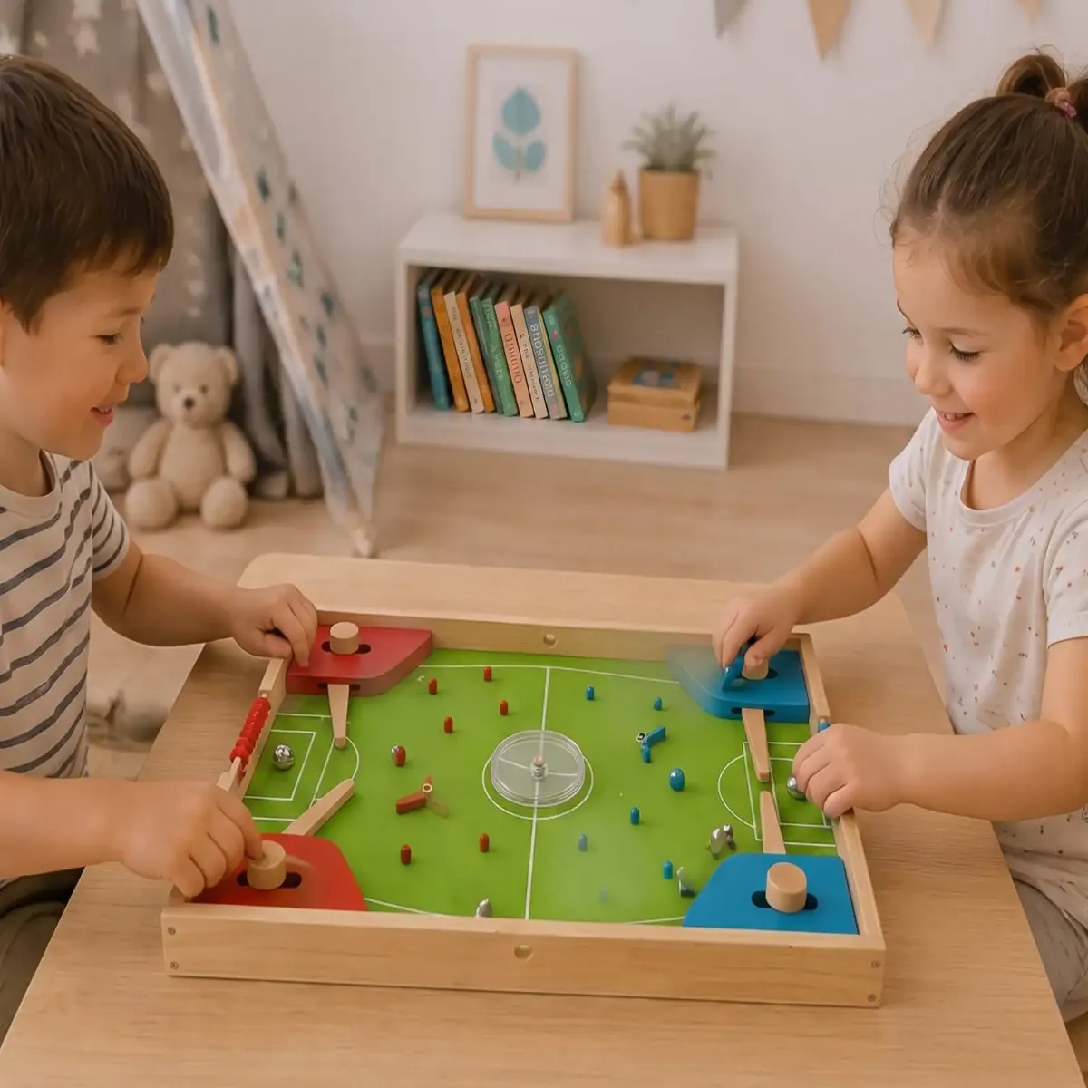 MYLHOGAR - Centro de Juegos de Madera 4 en 1 Fútbol Pinball Ludo Mesa Familiar