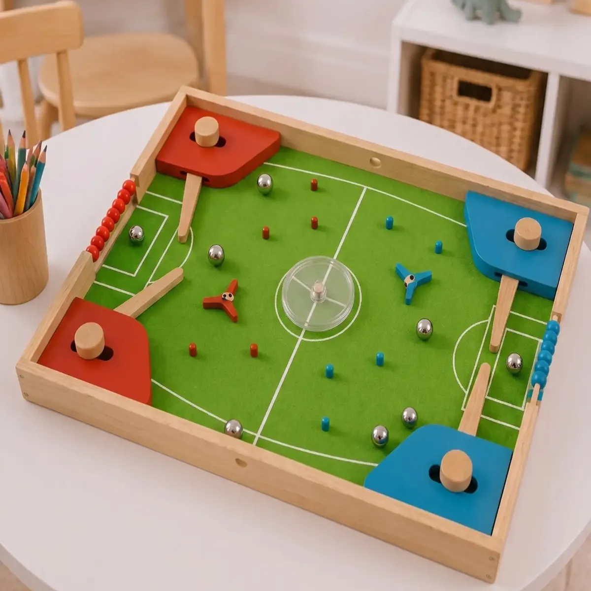 MYLHOGAR - Centro de Juegos de Madera 4 en 1 Fútbol Pinball Ludo Mesa Familiar