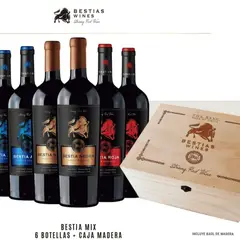BESTIAS WINES - 6x Vinos Bestias Collection Baul Madera Merlot 750 cc
