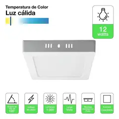 GENERICO - Foco Panel Led Plafon Sobrepuesto Cuadrado 12w 960 Lumeneses