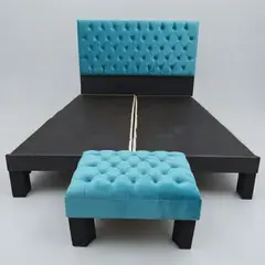 GENERICO - Cama 2 Plazas Capitoné Sencilla/ azul cielo