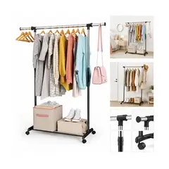 EVERSO - Perchero Metálico Ajustable con Ruedas para Ropa – Organizador Extensible de 75-138 cm