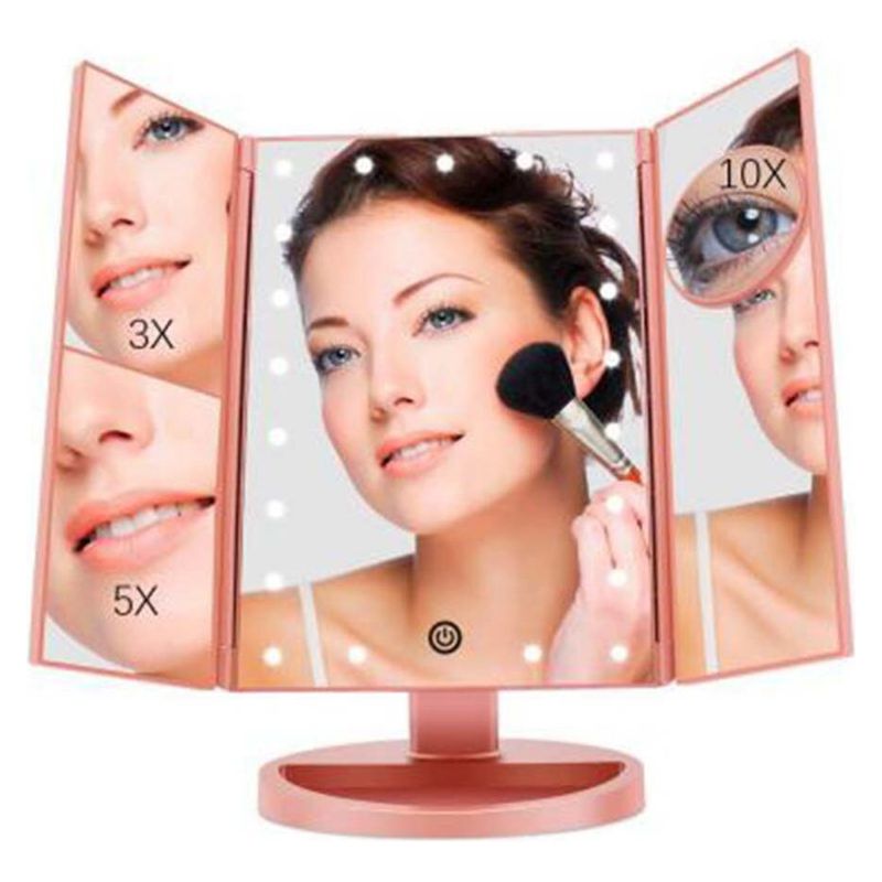 GENERICO - Espejo Portátil Maquillaje 3 Pliegue 24 Luz Led To