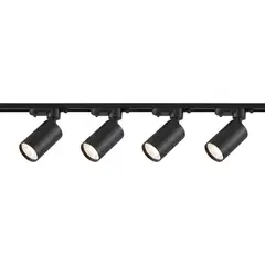 WANT - Lámpara 4 Focos Cilindros Negros Luz Cálida con Riel de 1mt