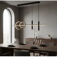GENERICO - Lámpara Colgante Led Moderna Negra Anillos Living Comedor