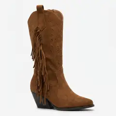 BOVINITA - Bota Mujer Texana Vaquera Camel Flecos Gamuza Caña Media