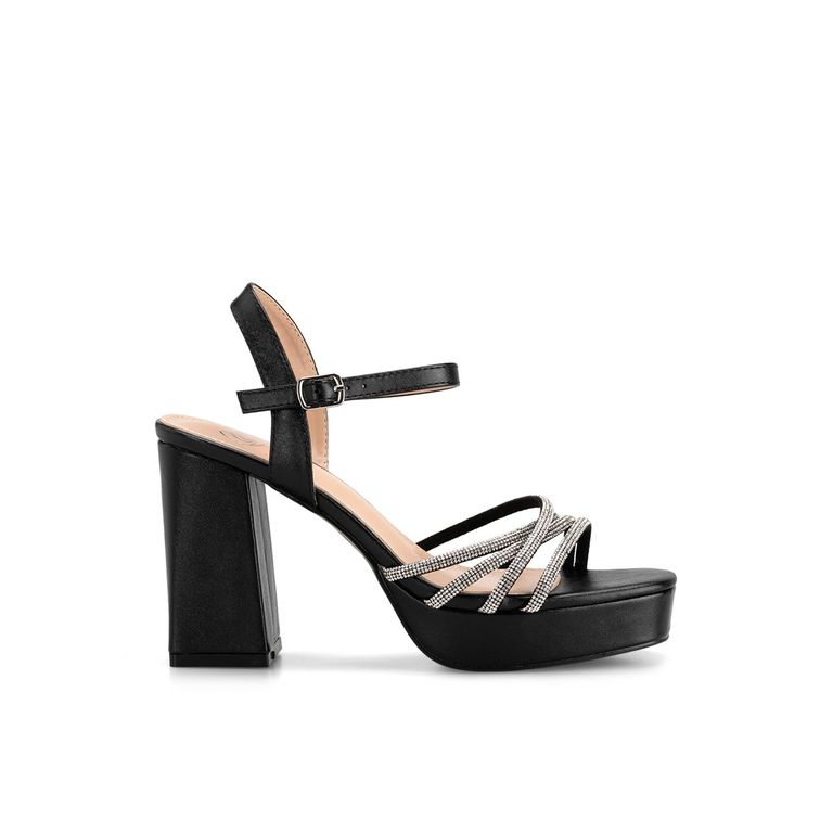 Sandalia Eco Cuero Taco Negro Fiesta Mujer YOU205