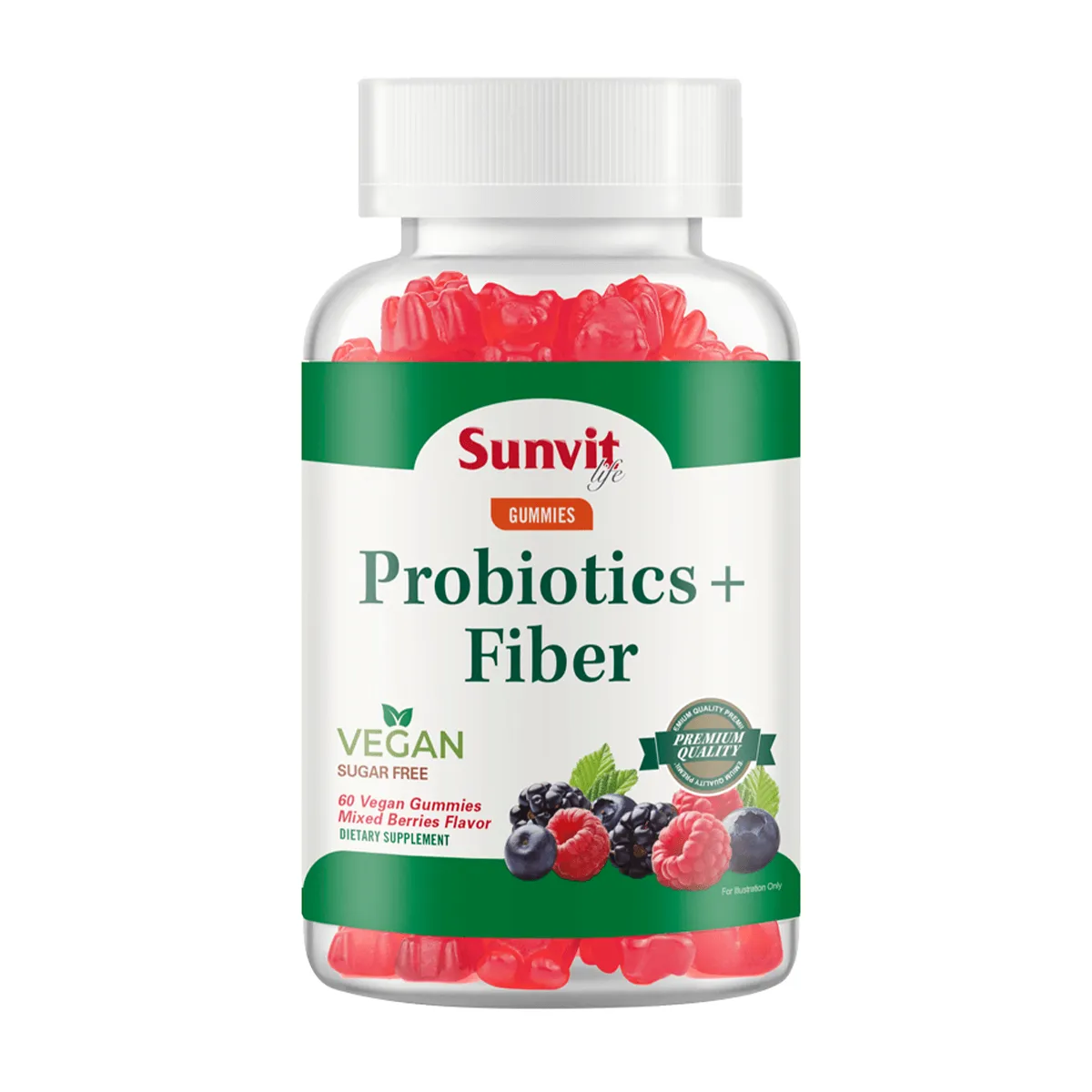 SUNVIT - Gomitas Probióticos + Fibra, Berries 60 Vegan Gummies, SVL