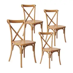 VENHOOUSE - Pack 4 Sillas Terraza Comedor Crossback Apilables Polipropileno Acabado Madera