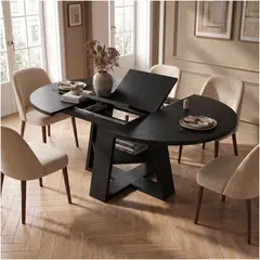 HOMER DESIGN - Mesa Comedor Isidora Extendible 110-150 cm con Almacenamiento Negro