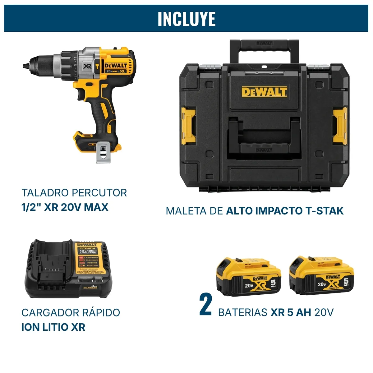 DEWALT - Taladro Percutor Inalámbrico Dewalt Xr 820 Con 2 Baterías 5 Ah