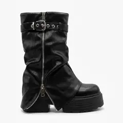 BOVINITA - Bota Mujer Negra Botin Plataforma Bucanera Media Caña