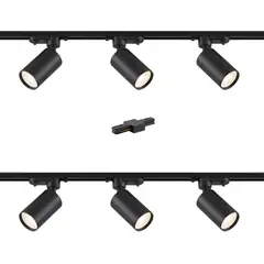 WANT - Lámpara 6 Focos Cilindros Negros Luz Cálida con 2 Riel de 1mt
