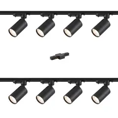 WANT - Lámpara 8 Focos Cilindros Negros Luz Cálida con 2 Riel de 1mt