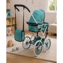 MYLHOGAR - Coche Para Muñecas Vintage Con Capota Plegable Canasto Y Bolso