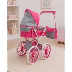 MYLHOGAR - Coche Para Muñecas Vintage Con Capota Plegable Canasto Y Bolso