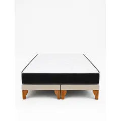 GENERICO - Base de Cama 2 Plazas Beige en Lino con Colchón