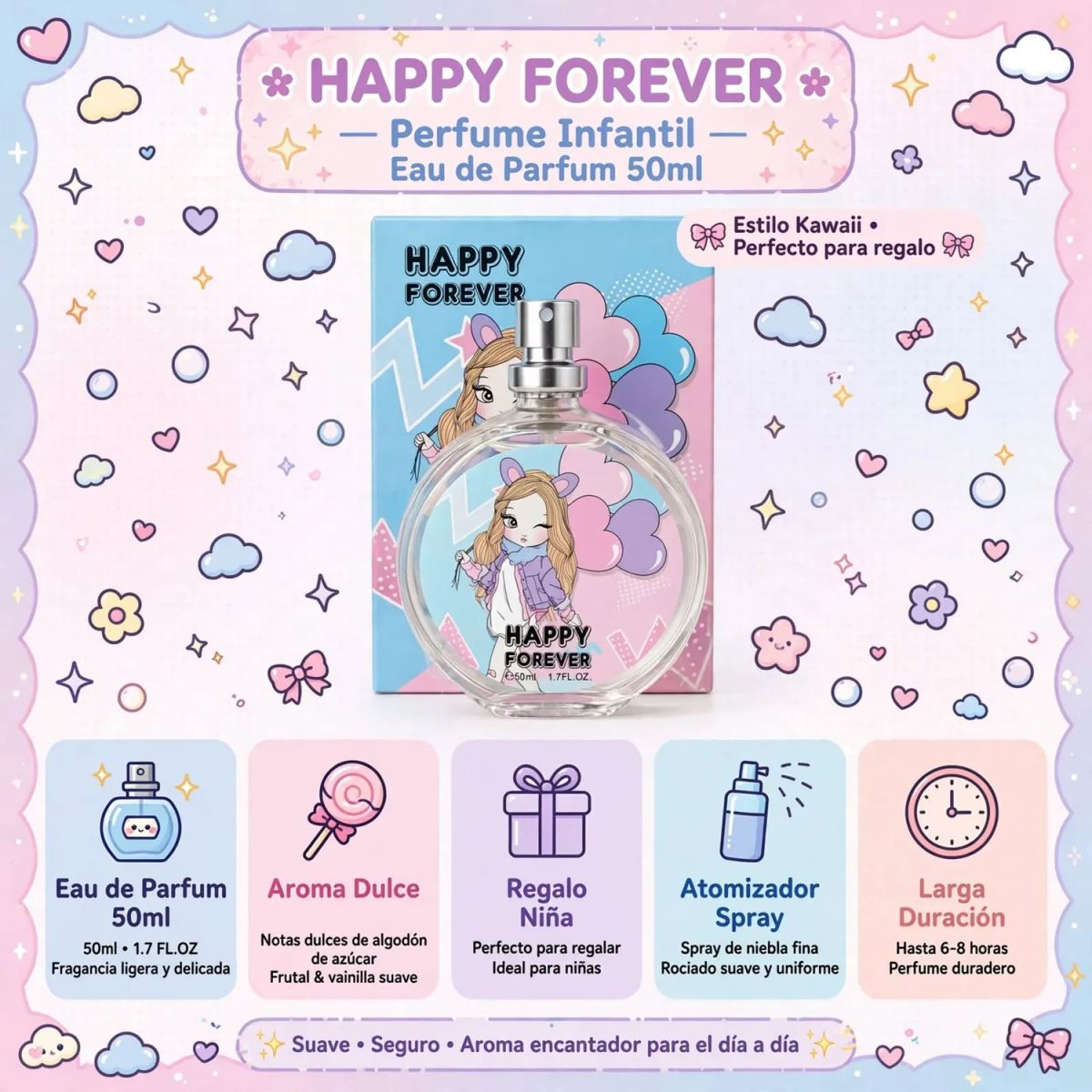 HAPPY FOREVER - Set Happy Forever Eau de Parfum 50ml + Crema Manos y Cuerpo Osito - Pack Kawaii Regalo Niña