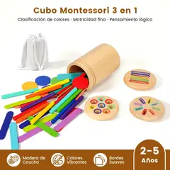 ZSPK - Juego Montessori de Clasificación de Colores 3 en 1 - Cubo Sensorial de Madera