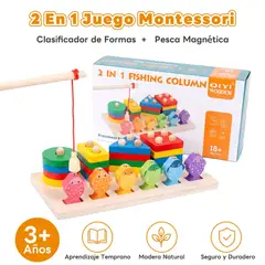 ZSPK - Juego Montessori 2 en 1 de Madera - Clasificador de Formas y Pesca Magnética - Juguete Educativo
