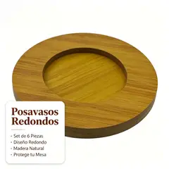 GENERICO - Posavasos redondos de tablero de densidad, set de 6 unidades para vasos y tazas