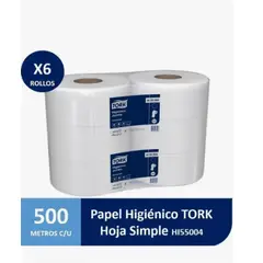 TORK - PAPEL HIGIÉNICO JUMBO – HOJA SIMPLE | 500METROS POR ROLLOS | 6 ROLLOS