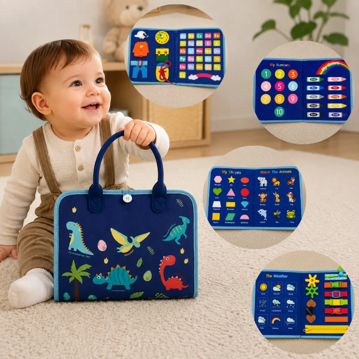 GENERICO - Libro Sensorial Montessori Tablero Didáctico Juego Tela 8pag