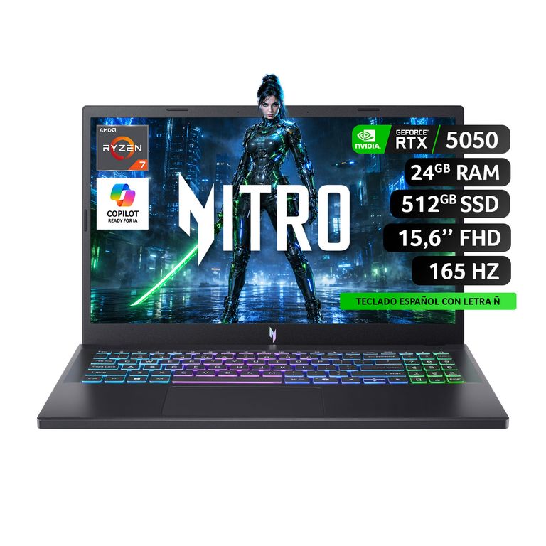 Notebook ANV15-A31-R88H-1/AMD Ryzen 7 170 / NVIDIA RTX 5050/24GB RAM /512GB SSD /15.6"FHD165Hz
