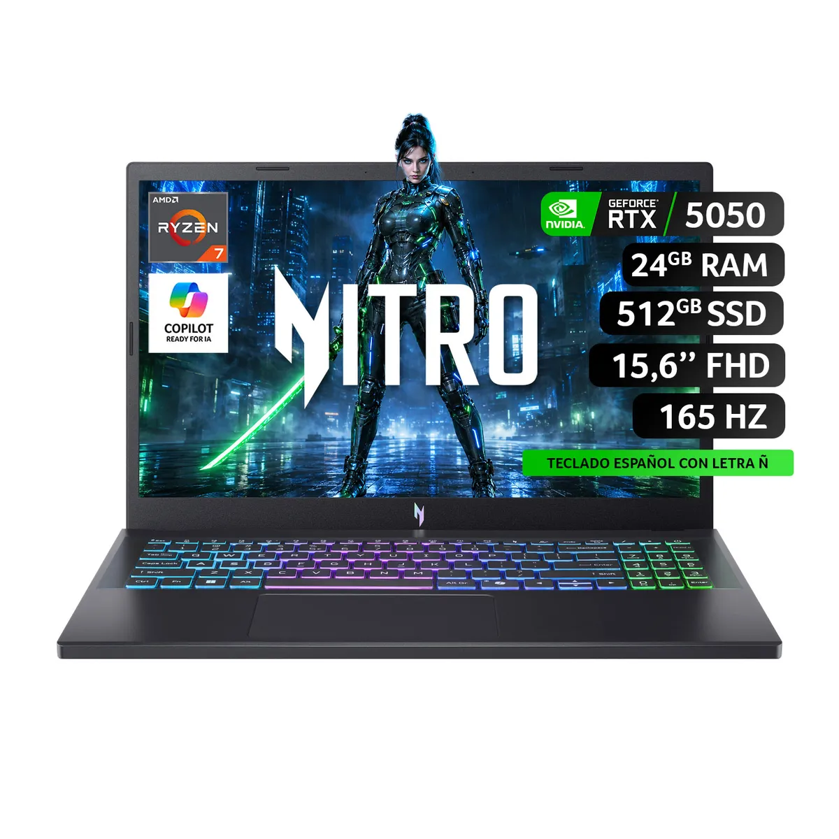 ACER - Notebook Acer ANV15-A31-R88H-1/AMD Ryzen 7 170 / NVIDIA RTX 5050/24GB RAM /512GB SSD /15.6"FHD165Hz