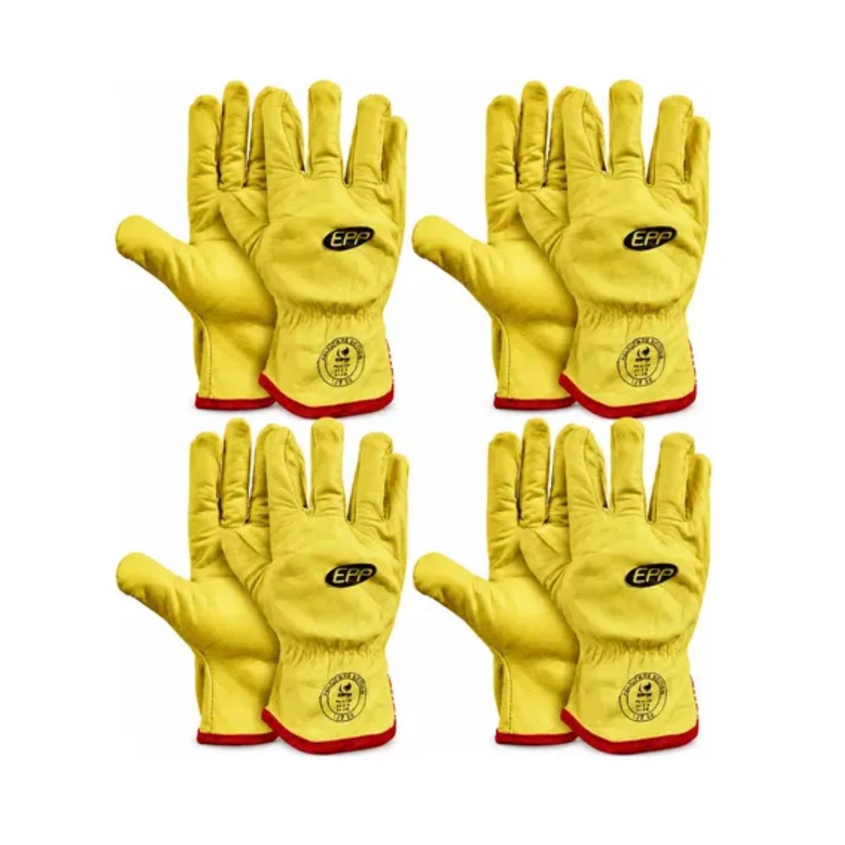 GENERICO - Pack 4 Guante Cabritilla Cuero Amarillo Forro Epp 4 Pares Amarillo Liso