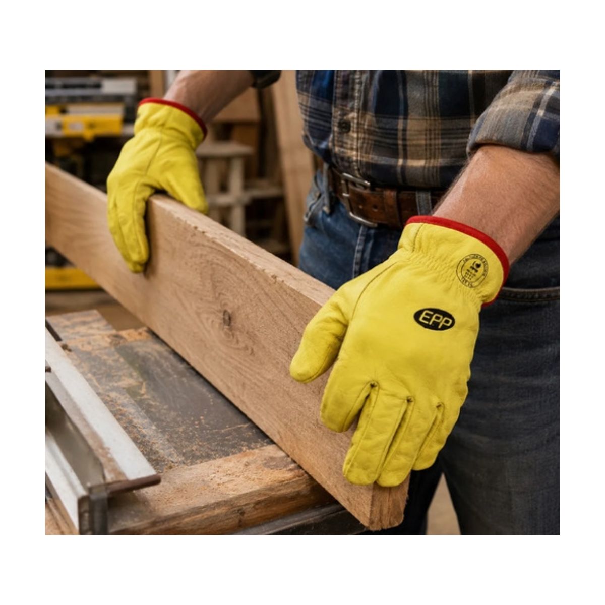 GENERICO - Pack 4 Guante Cabritilla Cuero Amarillo Forro Epp 4 Pares Amarillo Liso