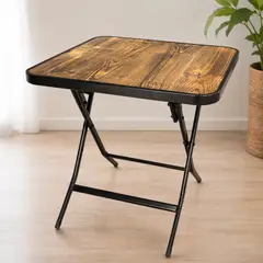 BELLETTI - Mesa Plegable Multiuso Madera Café con Estructura Metálica Negra
