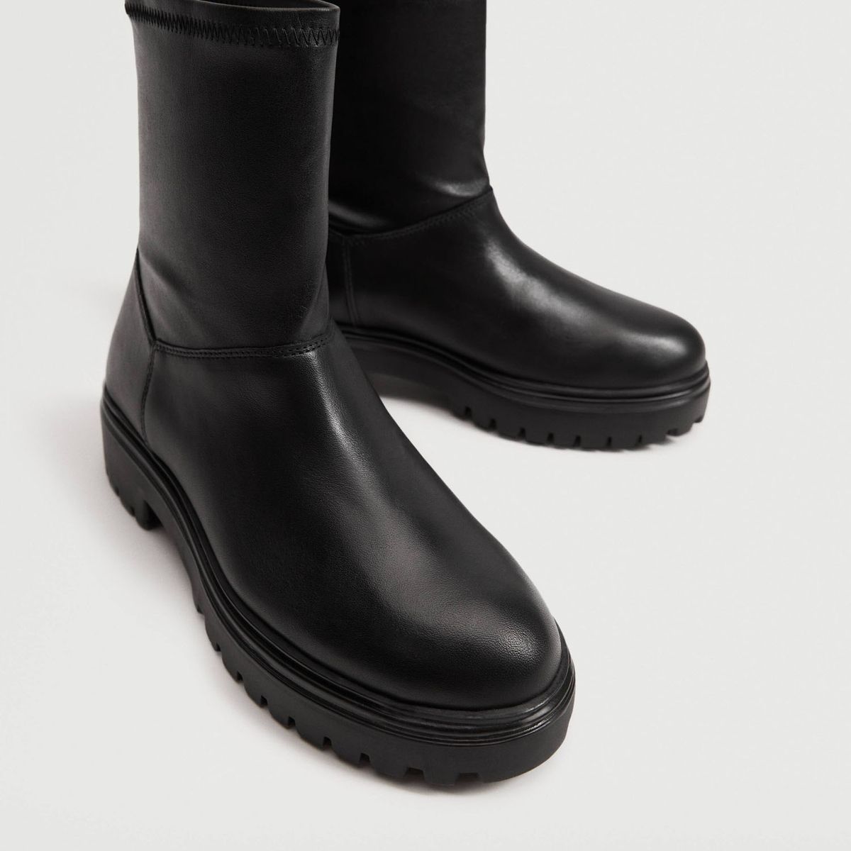 MANGO - Botín Mujer Cuero Negro Mango