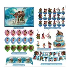 GENERICO - Set Cotillón Cumpleaños Moana Decoración + Tela De Fondo