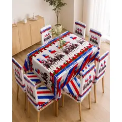 MYLHOGAR - Mantel Dieciochero 150x220 cm con 6 Fundas Sillas Set Fiestas Patrias