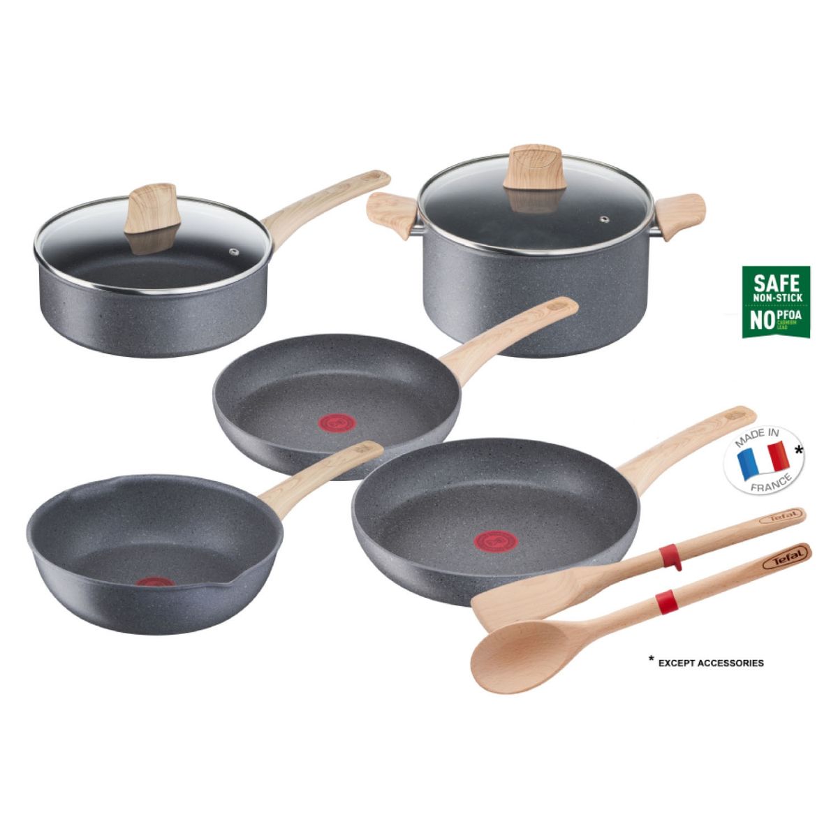 TEFAL - Batería De Cocina Antiadherente 9 Piezas Natural Force Tefal