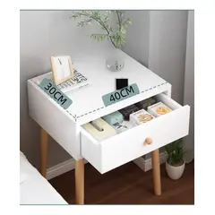 GENER - Mesa De Noche Velador Blanco Con Cajón Y Patas 55 Cm