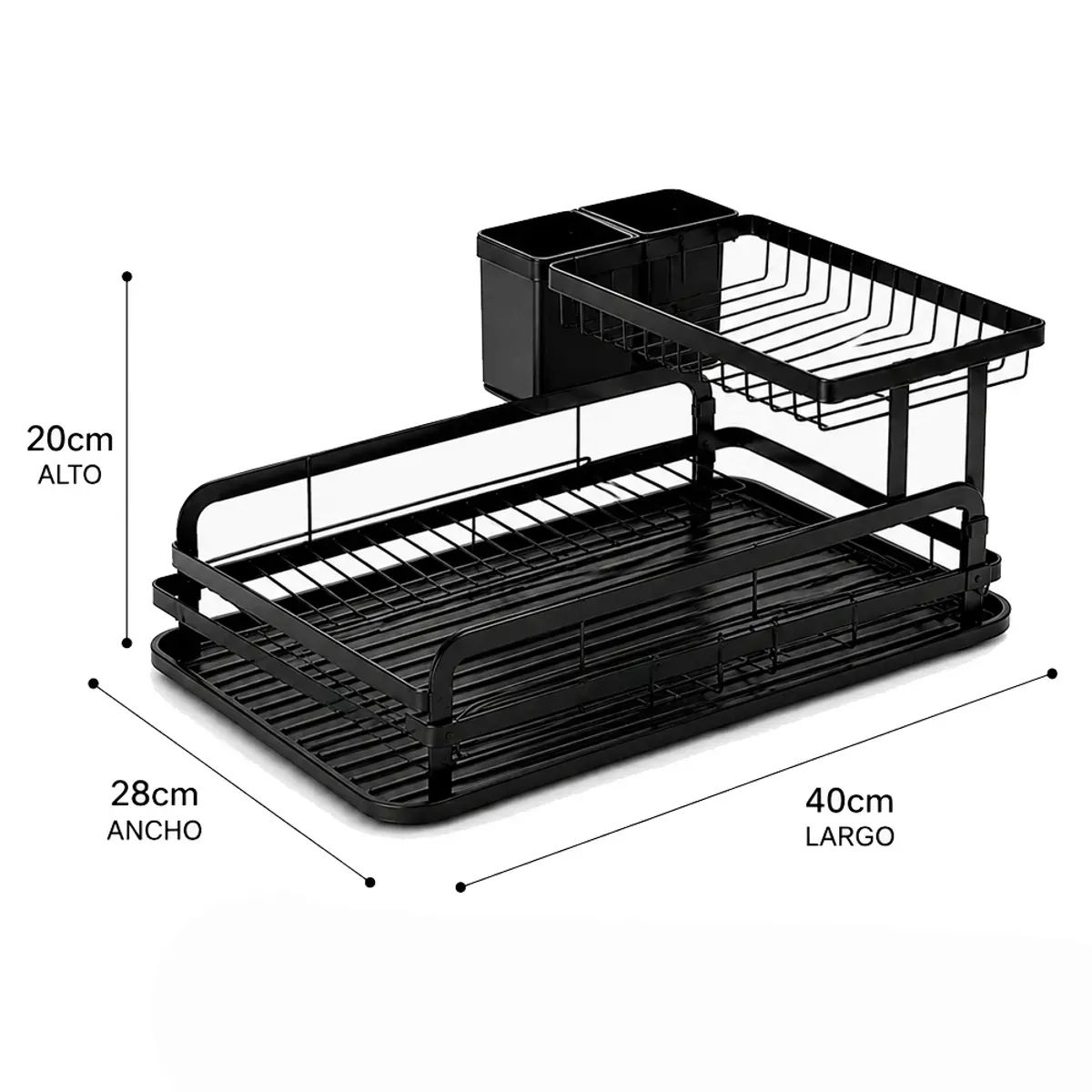 IRM - Seca Platos metalico negro 2 niveles Seca Vajilla con porta cubiertos