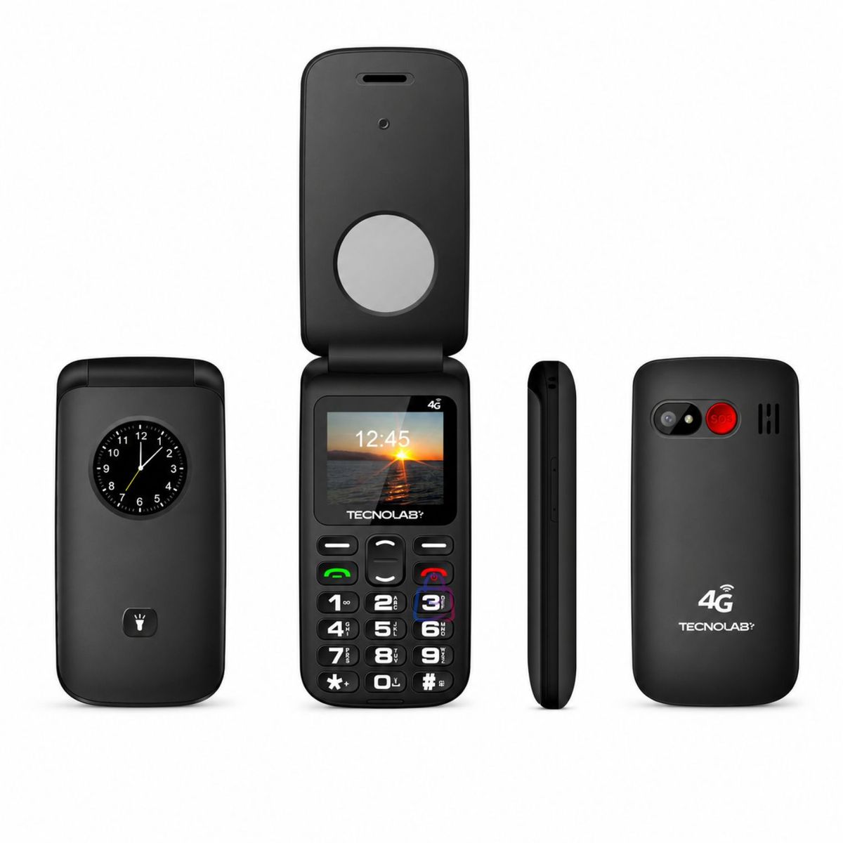 TECNOLAB - Celular Senior 4G Liberado Flip SOS Adulto Mayor Negro - PS