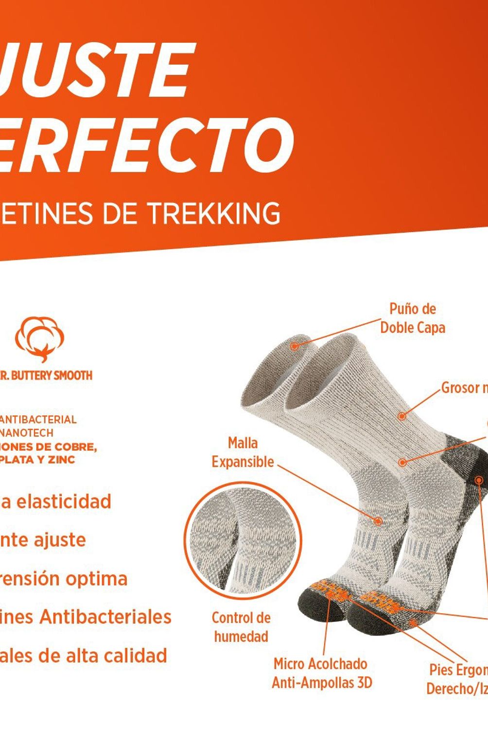 SILVERA - 2 Pack Calcetines Algodon Pima Para  Trekking