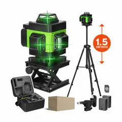 GENER - Nivel Láser 16 Líneas 360° Verde con Trípode y 2 Baterías