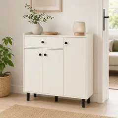GENERICO - Zapatero Organizador con Cajón, 3 Puertas, Estantes y Bandeja Superior, Blanco Perla 90x34x96.5cm