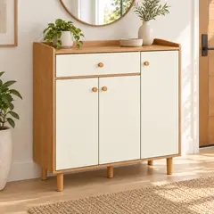 GENERICO - Zapatero moderno bicolor para recibidor con 3 puertas y 1 cajón, repisas y patas 90x34x96,5cm