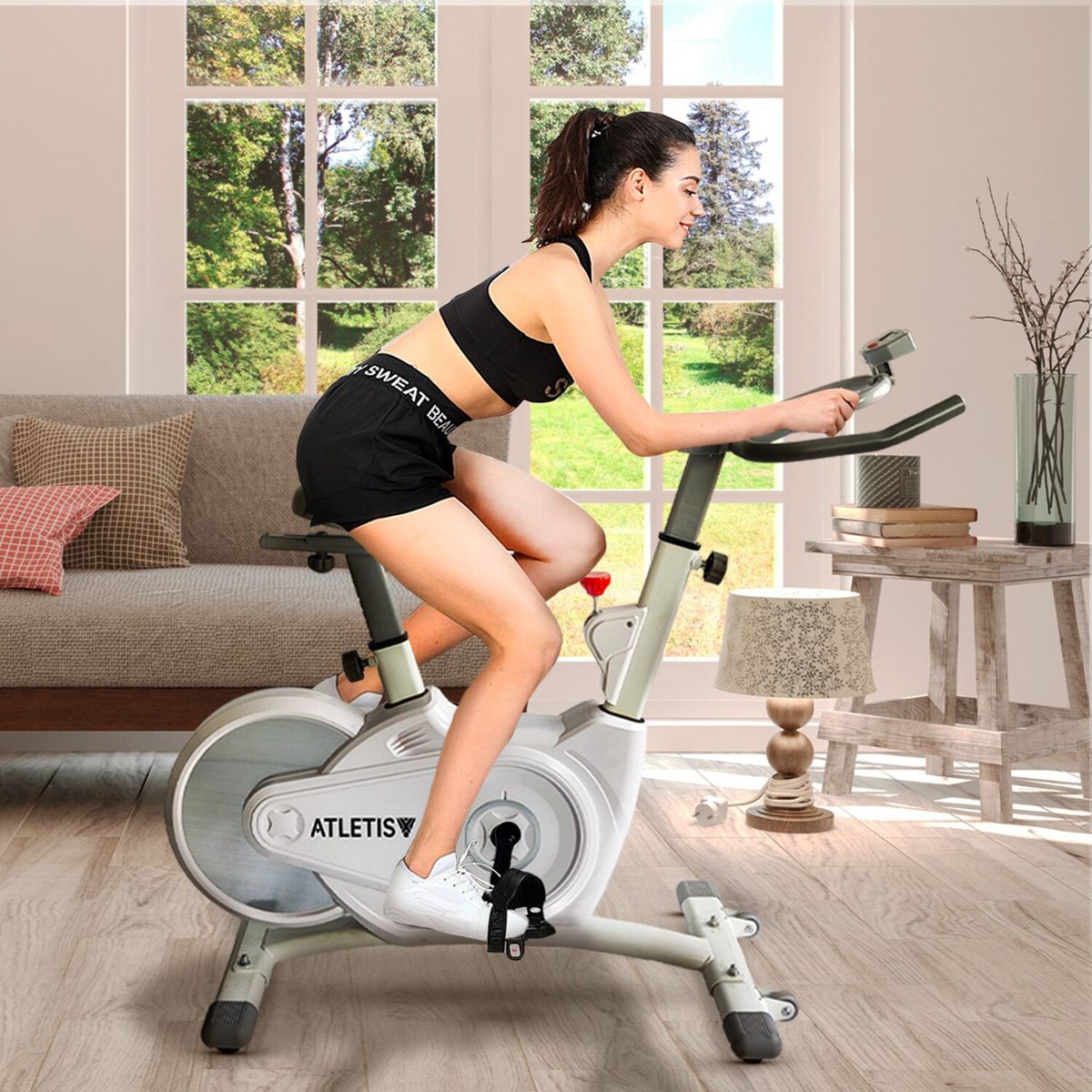 ATLETIS - Bicicleta Spinning magnética monitor LCD volante 6k