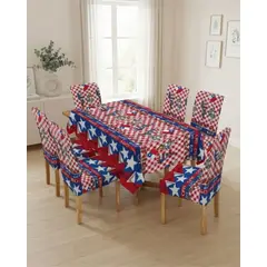 MYLHOGAR - Set Mantel Y 6 Fundas Elasticadas Para Silla Fiestas Patrias