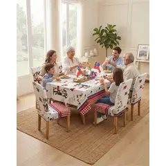MYLHOGAR - Set Mantel Y 6 Fundas Elasticadas Para Silla Fiestas Patrias