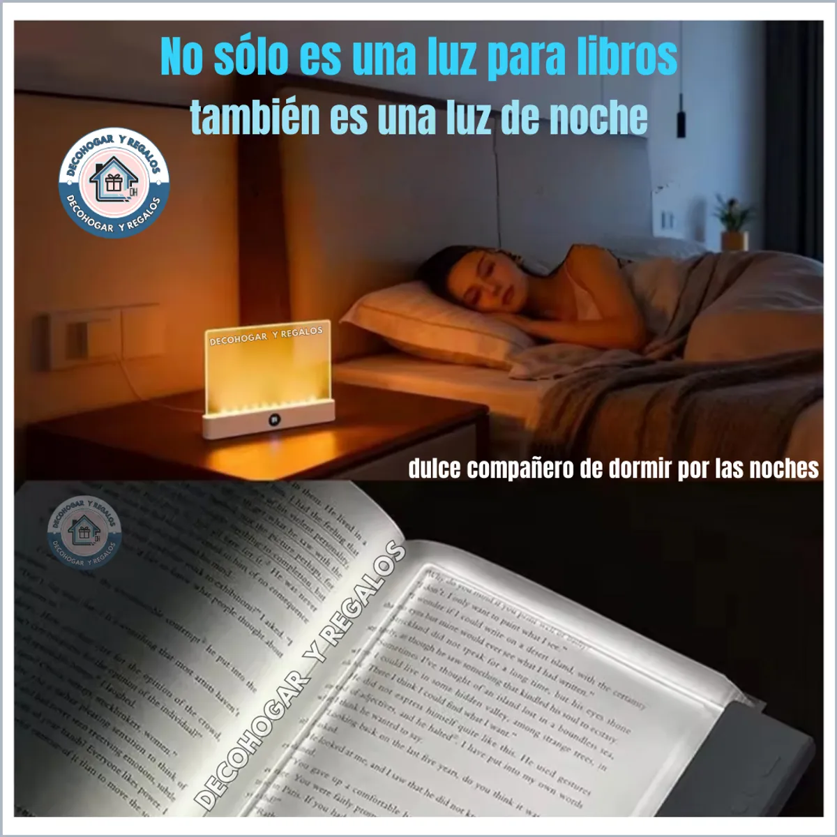 GENERICO - Lámpara luz nocturna libro 2 en 1, luz LED plana para lectura libros, recargable