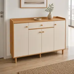GENERICO - Zapatero moderno bicolor para recibidor con 4 puertas y 1 cajón, repisas y patas 140x34x96,5cm